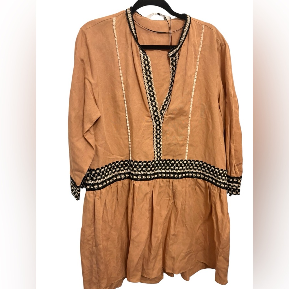Zara Tan and Black Midi Dress